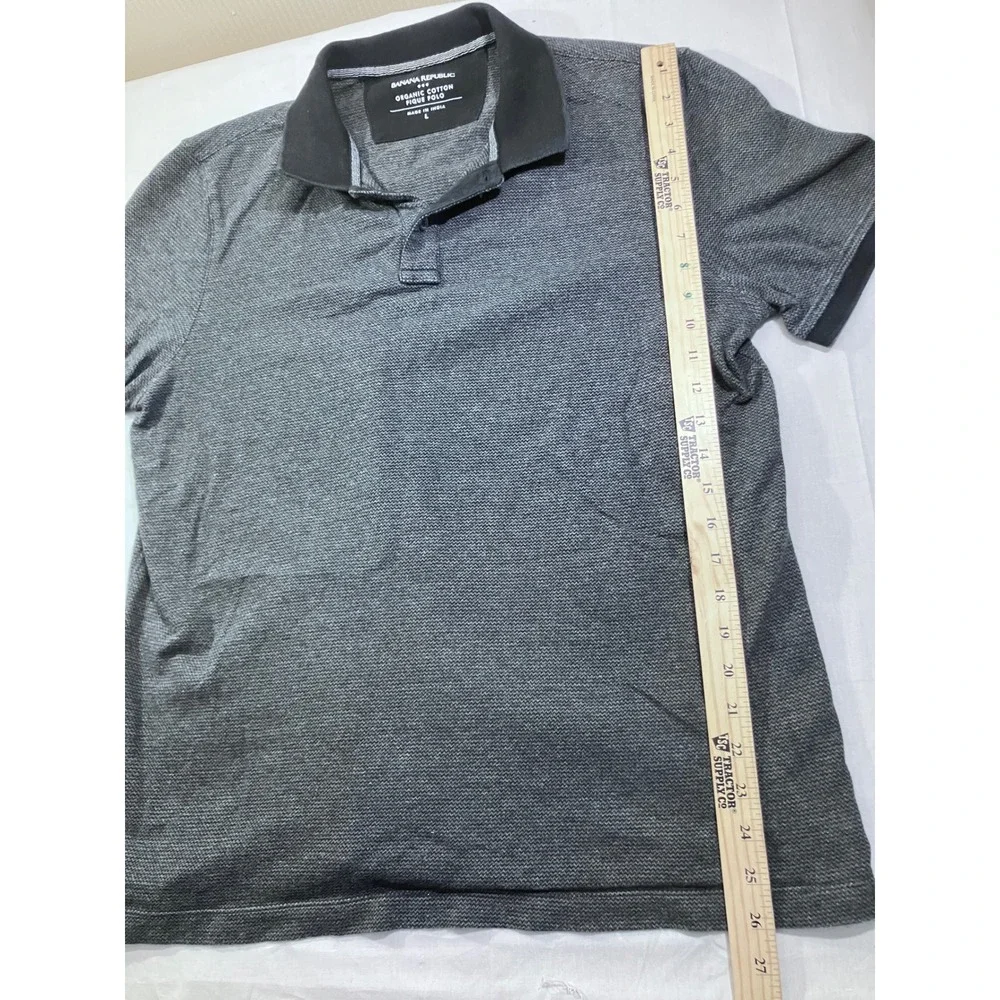 Banana Republic Mens Cotton Pique Polo Shirt‎ Size L Gray Striped Short Sleeve